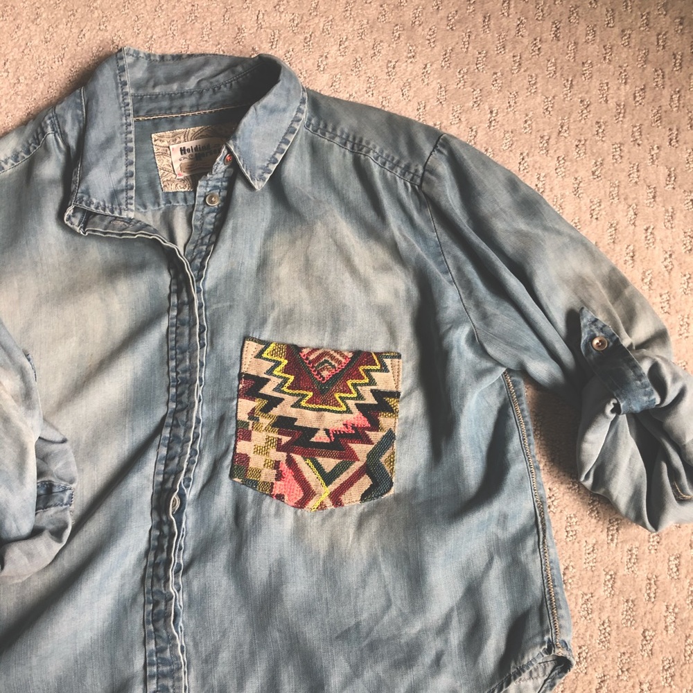 Chambray Shirt with Pocket Detail